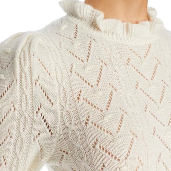 AQUA Cashmere Ruffled Turtleneck Sweater Ivory 100% Cashmere Large - Picture 4 of 7